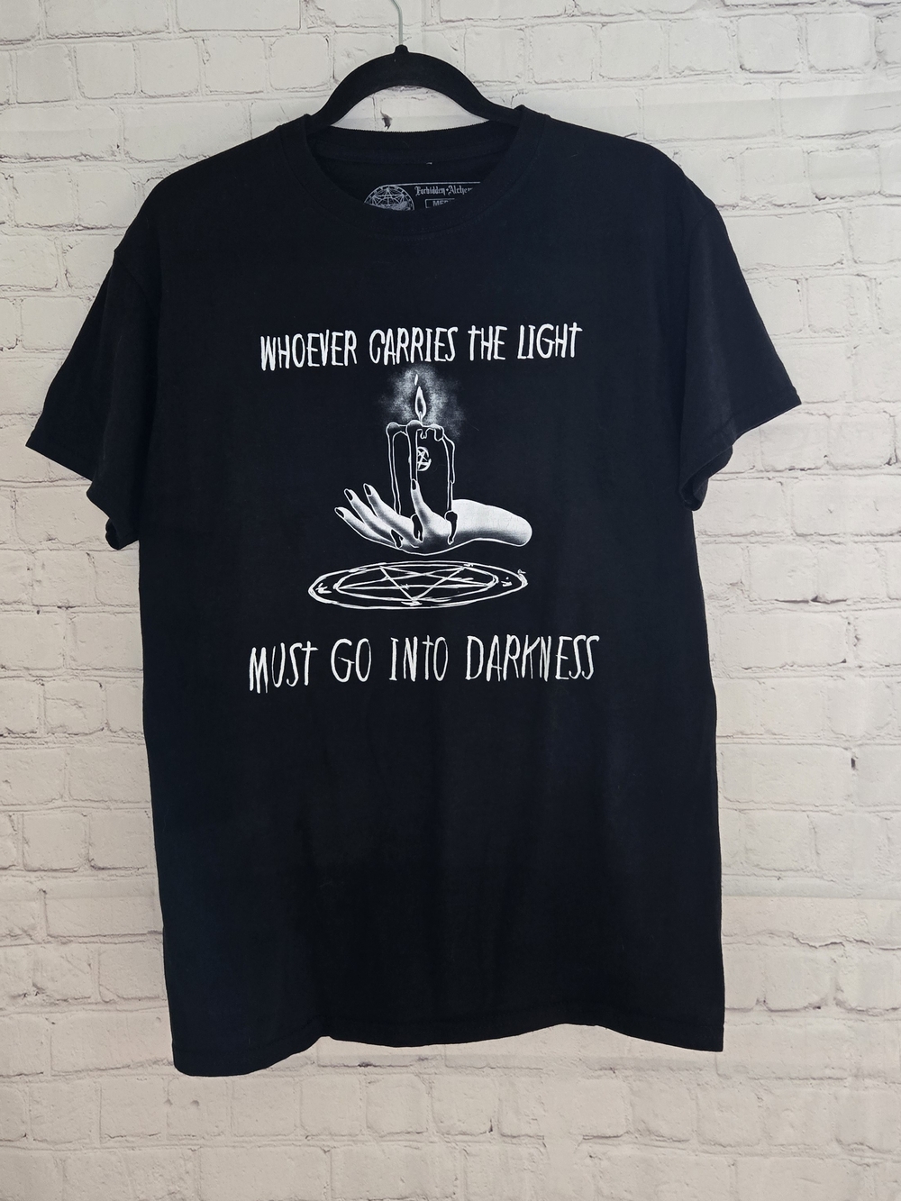 Forbidden alchemy black graphic Light carrier alternative goth tee Size M